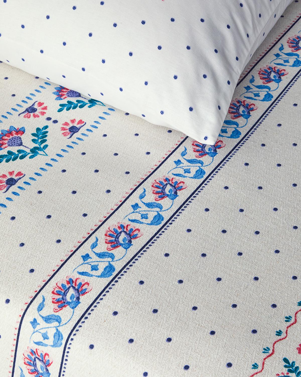 Folk Stripes Çift Kişilik Pike Takımı Mavi - Pembe