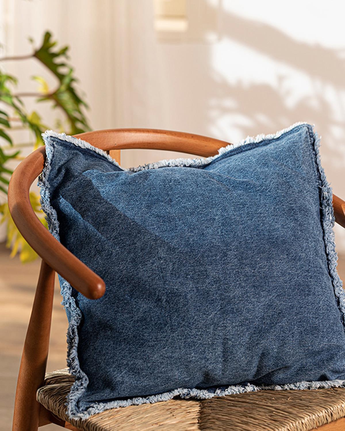 Fringe Denim Kırlent Kılıfı İndigo