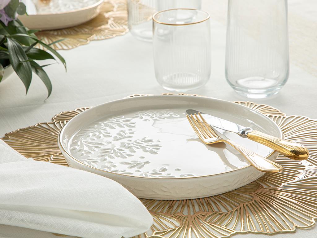 Frondosa Seramik Pasta Tabağı 22 cm Açık Krem
