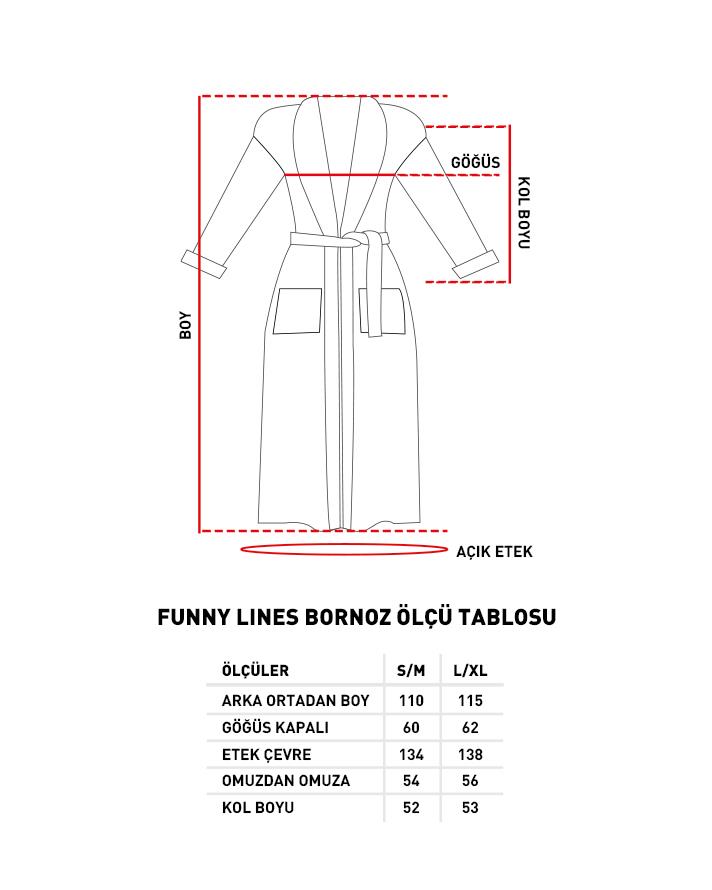 Funny Lines Pamuklu İpliği Boyalı Bornoz S-M Ekru-Kırmızı