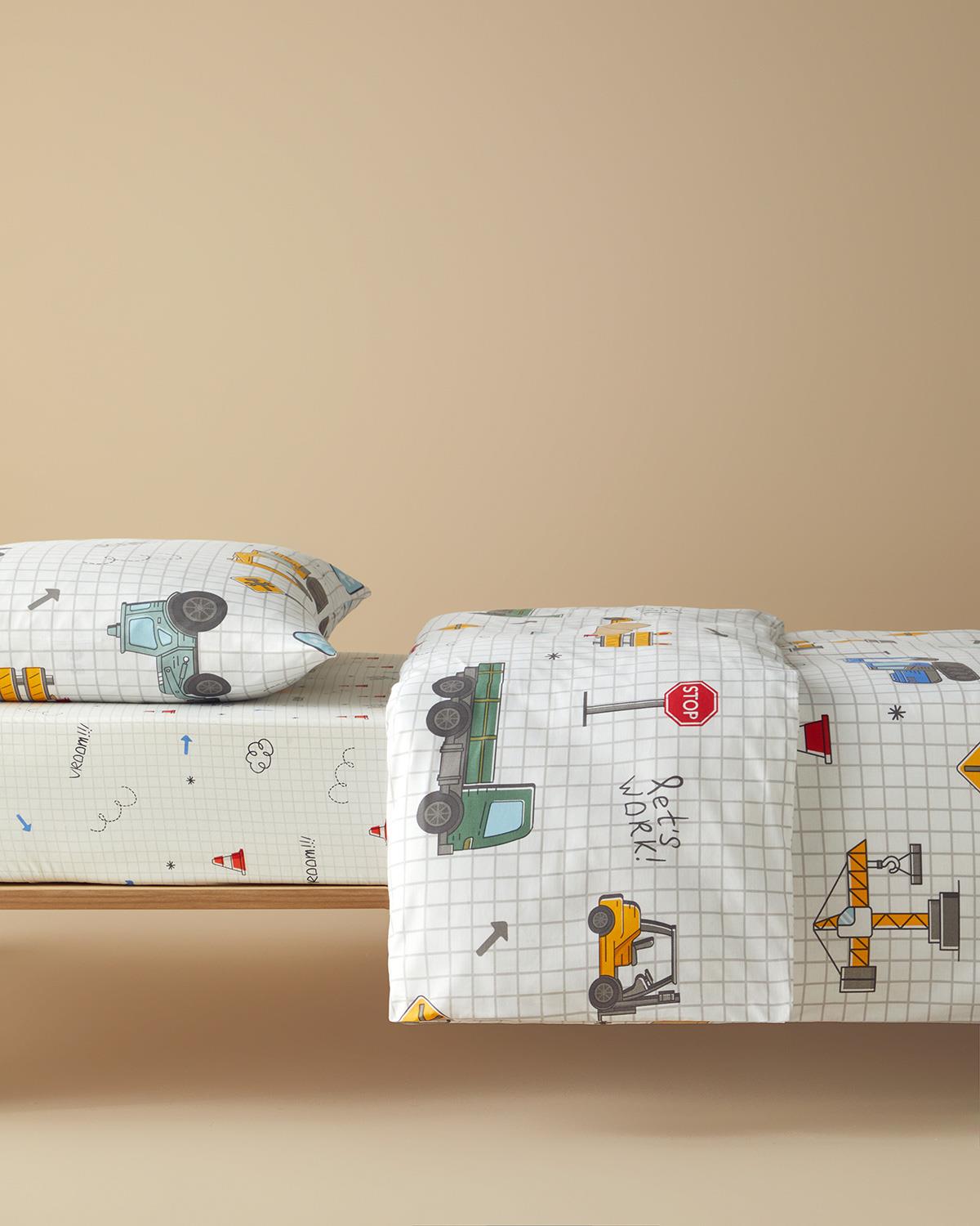 Funny Truck Pamuklu Tek Kişilik Çocuk Nevresim Takımı 160x220 cm Gri