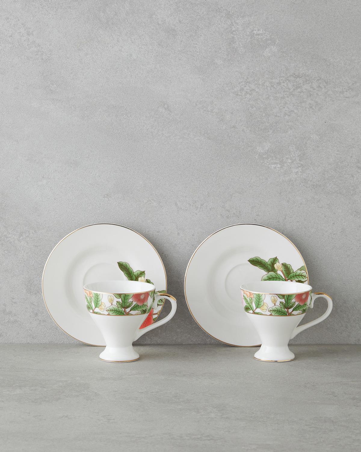 Garden Dream New Bone China 4 Parça 2 Kişilik Kahve Fincan Takımı 90 ml Yeşil-Beyaz