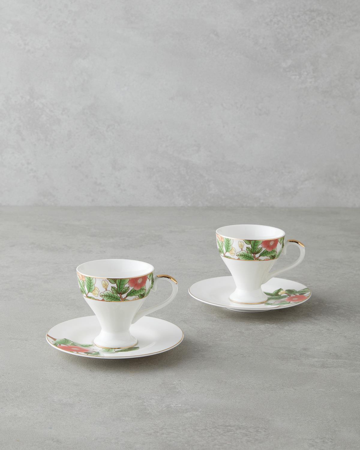 Garden Dream New Bone China 4 Parça 2 Kişilik Kahve Fincan Takımı 90 ml Yeşil-Beyaz