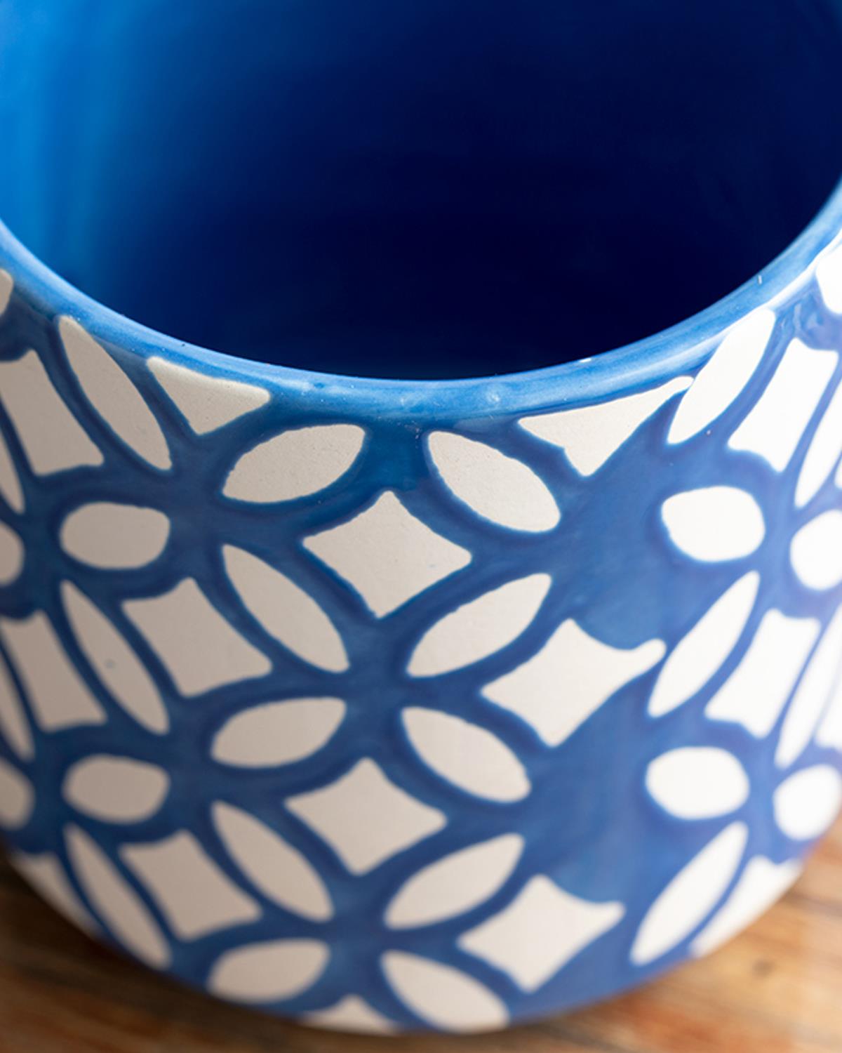 Garden Flowers Stoneware Saksı Lacivert
