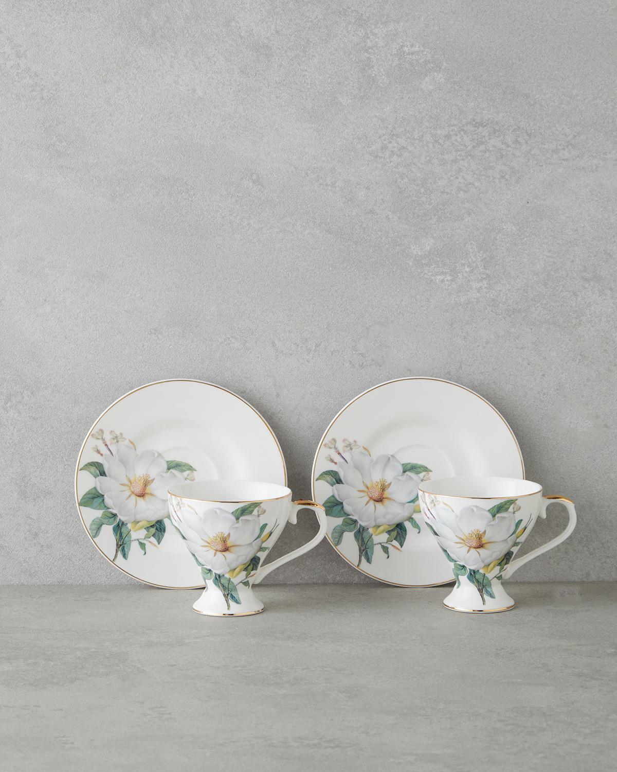 Garden Lovely New Bone China 4 Parça 2 Kişilik Kahve Fincan Takımı 90 ml Yeşil-Beyaz