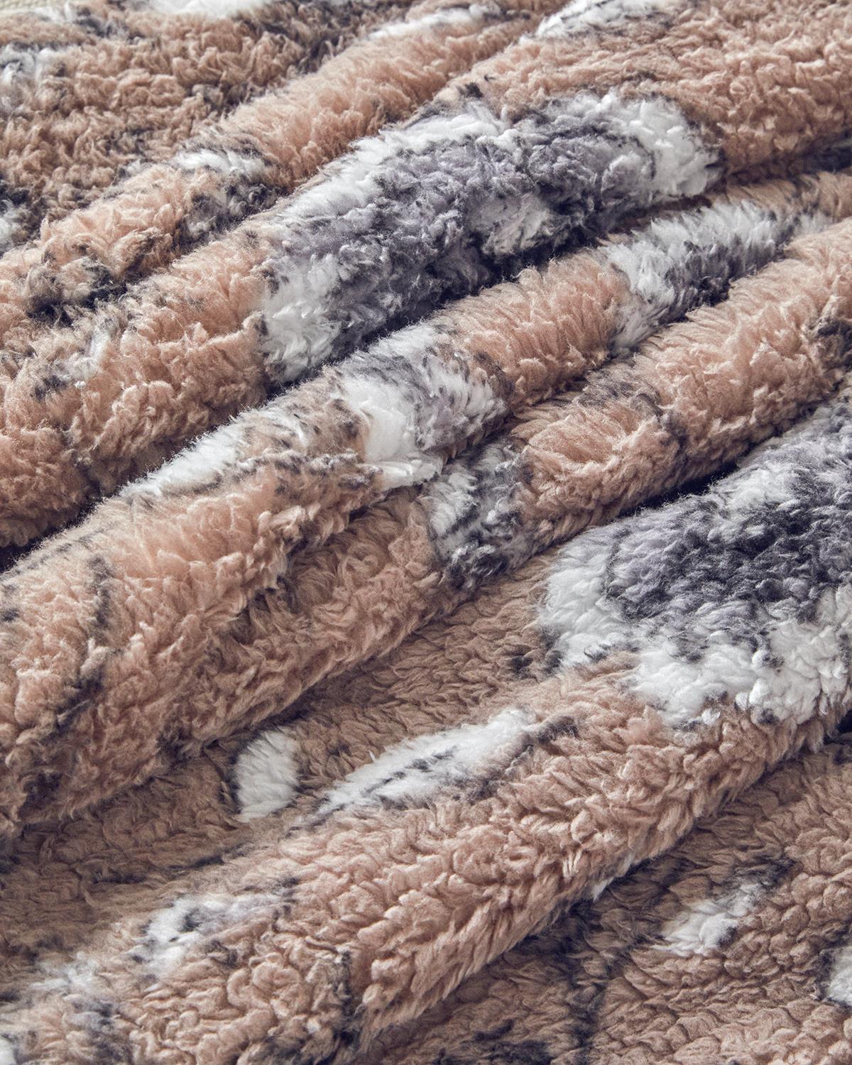 Gardenia Glow Baskılı Sherpa Battaniye Vizon