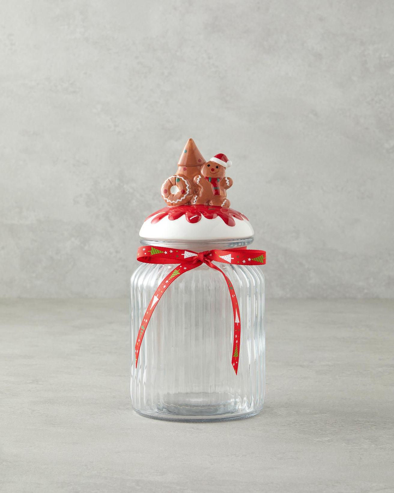Ginger Glaze Cam Kavanoz 600 ml Beyaz - Kırmızı