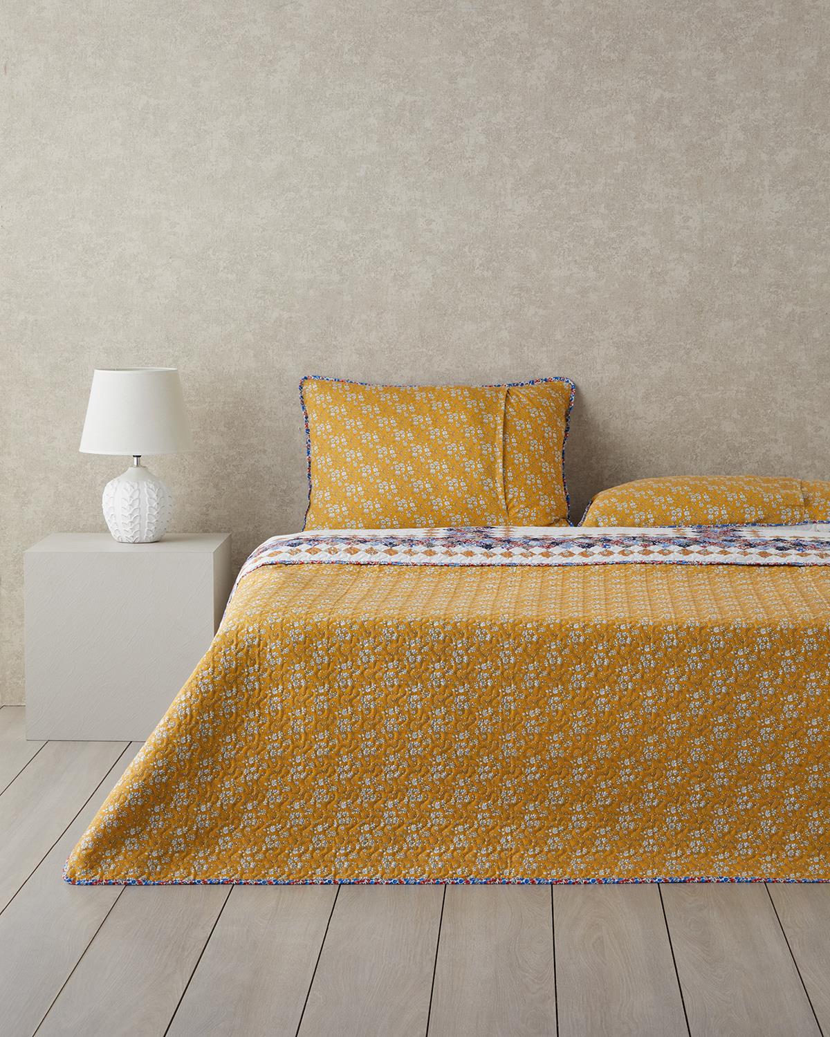 Gingham Patchwork Çok Amaçlı Çift Kişilik Yatak Örtüsü Takımı 200x220 cm Terracotta