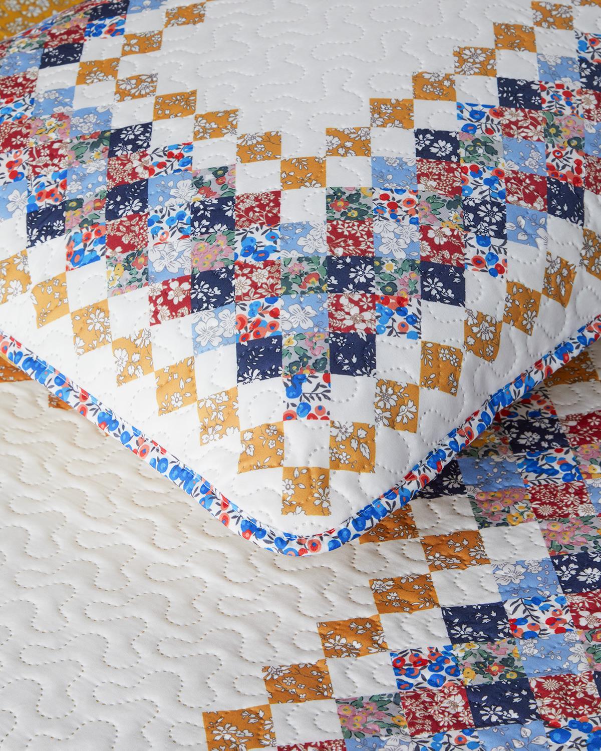 Gingham Patchwork Çok Amaçlı King Size Yatak Örtüsü Takımı 240x220 cm Terracotta