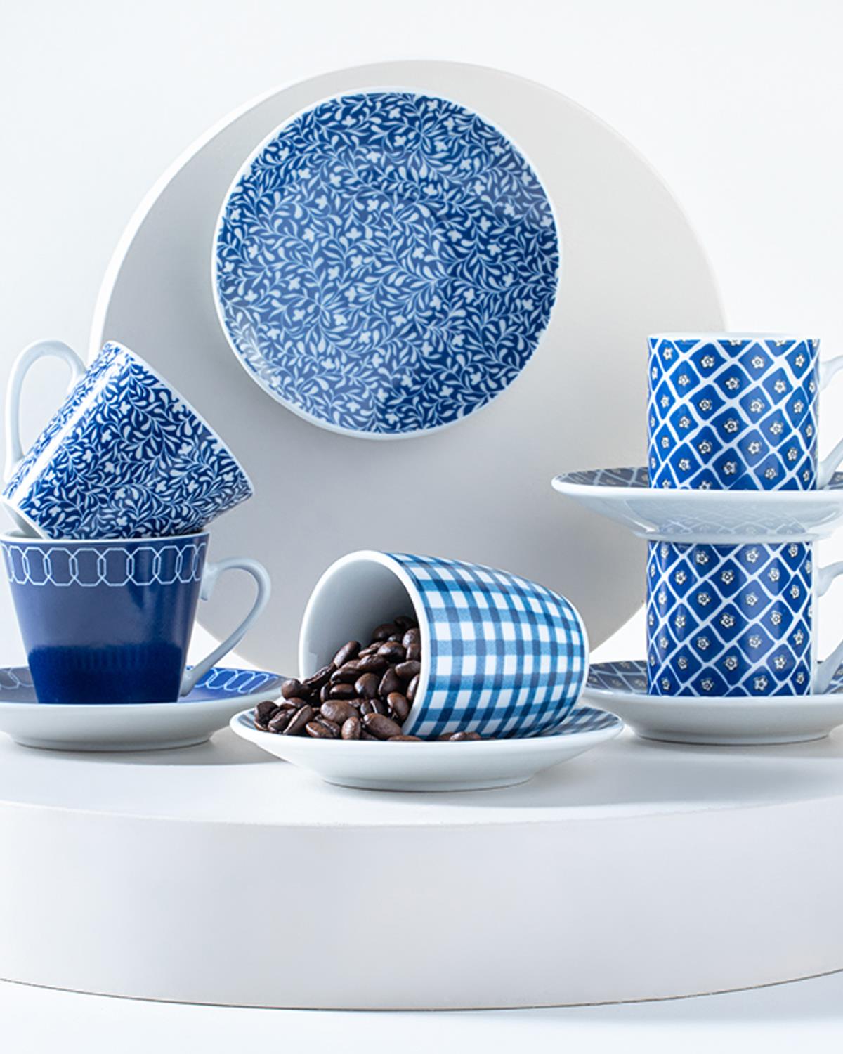 Gingham Porselen 2'li Kahve Fincanı Takımı Lacivert