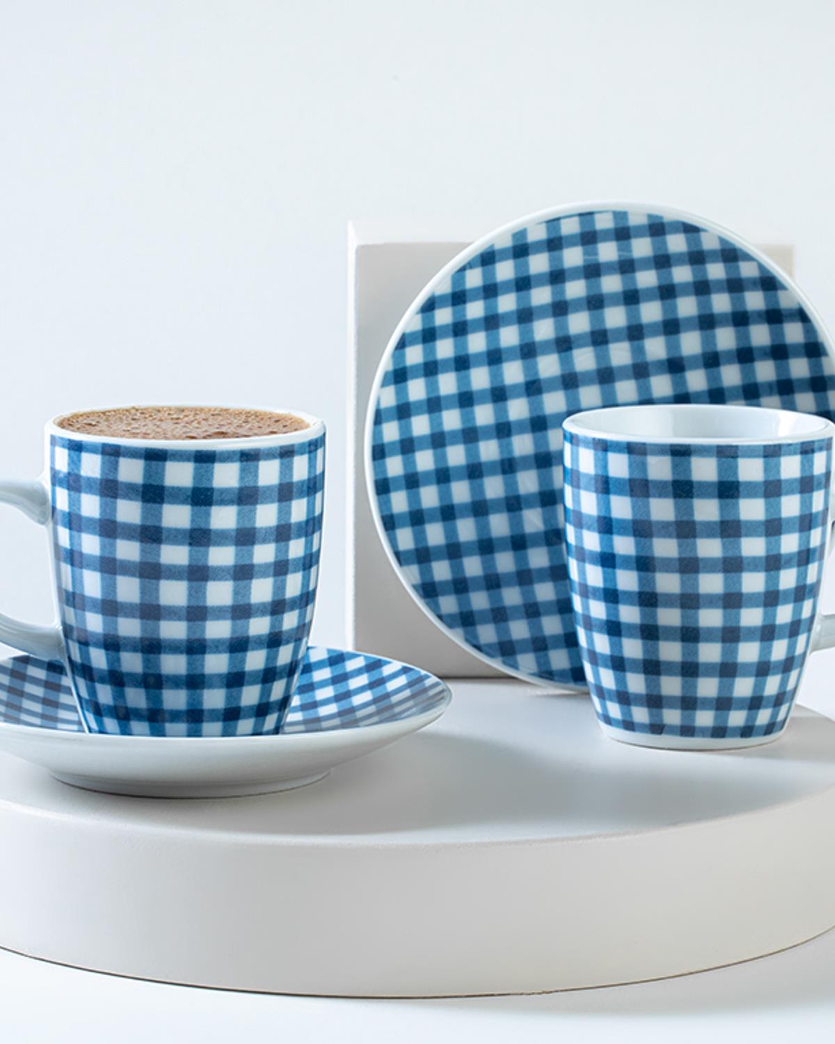 Gingham Porselen 2'li Kahve Fincanı Takımı Lacivert