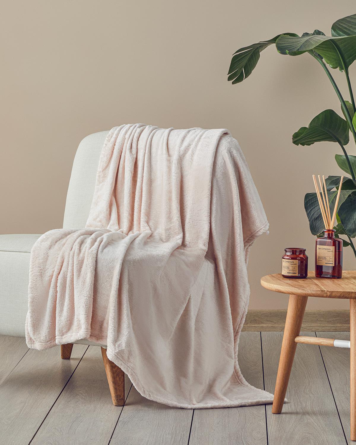 Gleamy Varak Baskılı Super Soft Tv Battaniyesi Krem