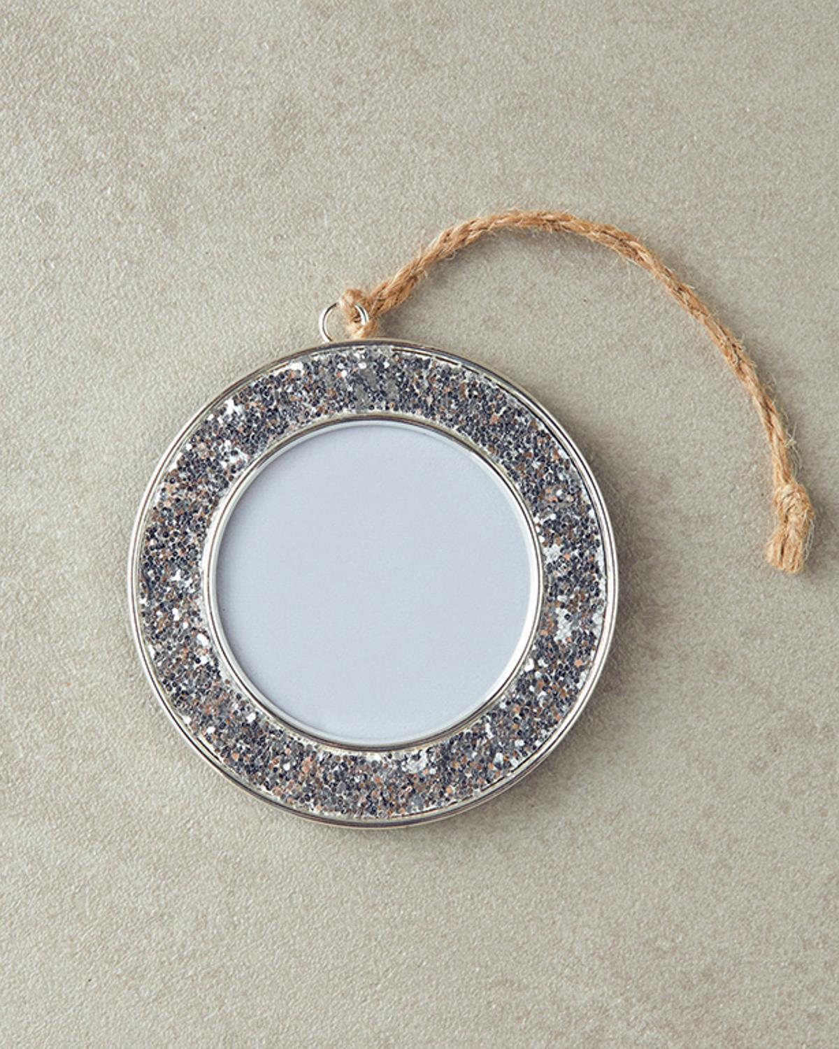 Glitter Çerçeveli Metal Yılbaşı Ağaç Süsü Silver