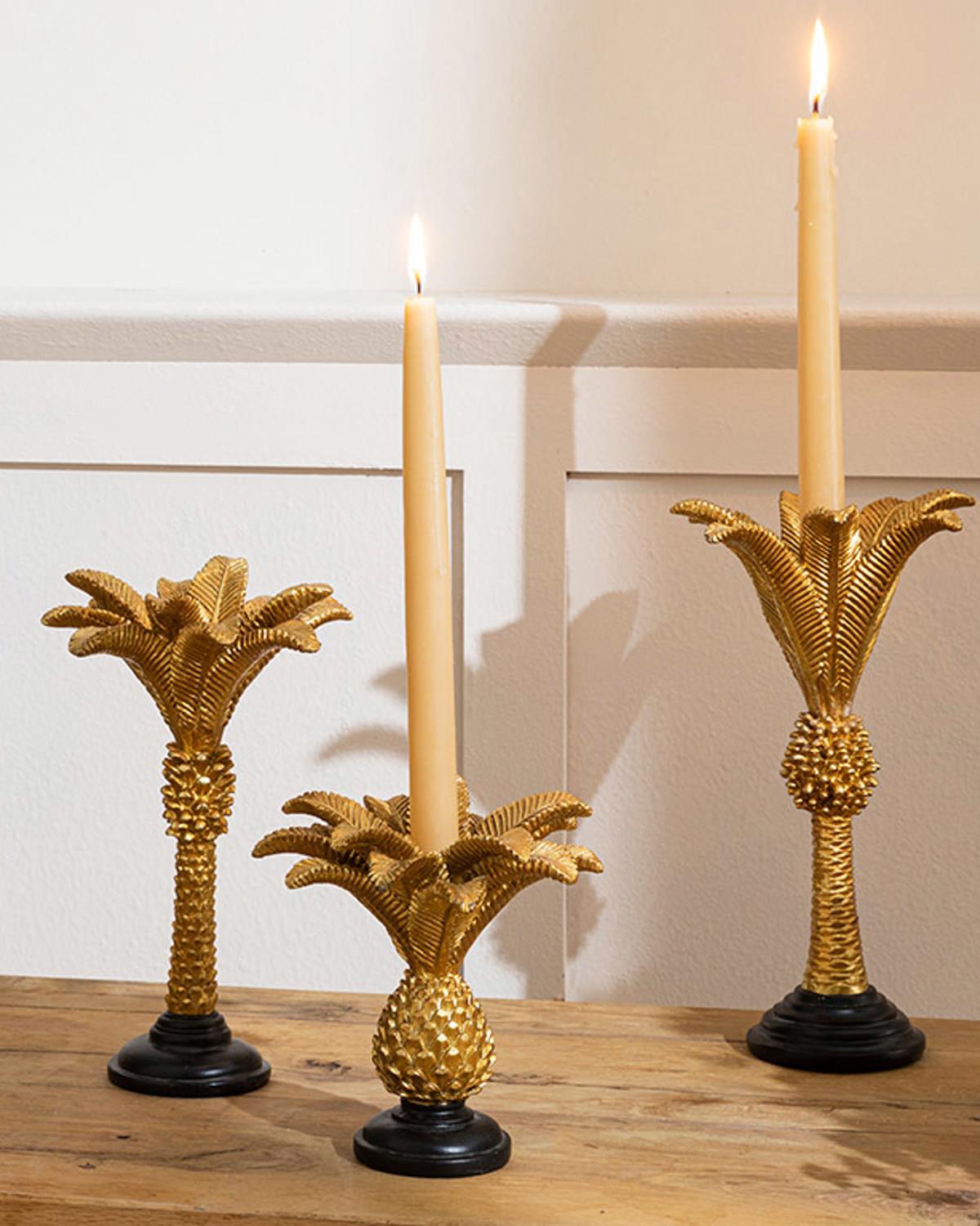 Glitter Palm Polyresin Şamdan Gold