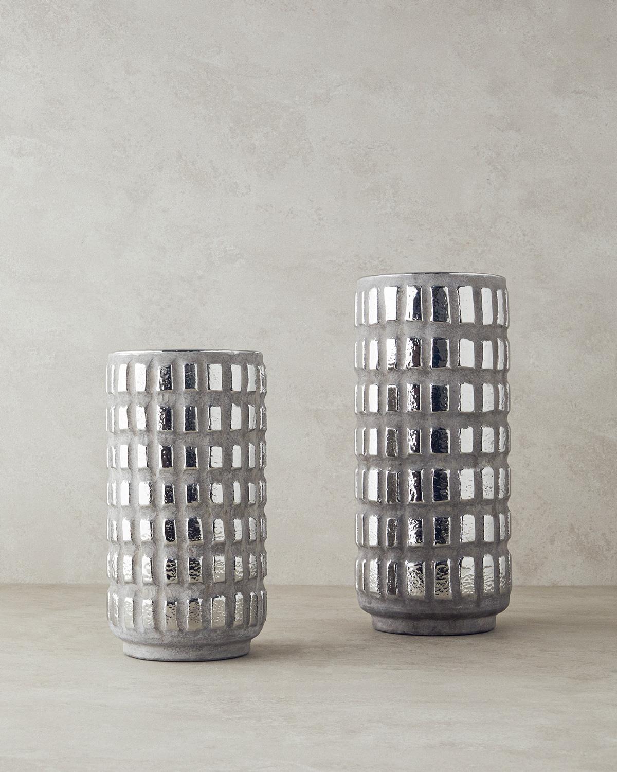 Glossy Stoneware Vazo Silver