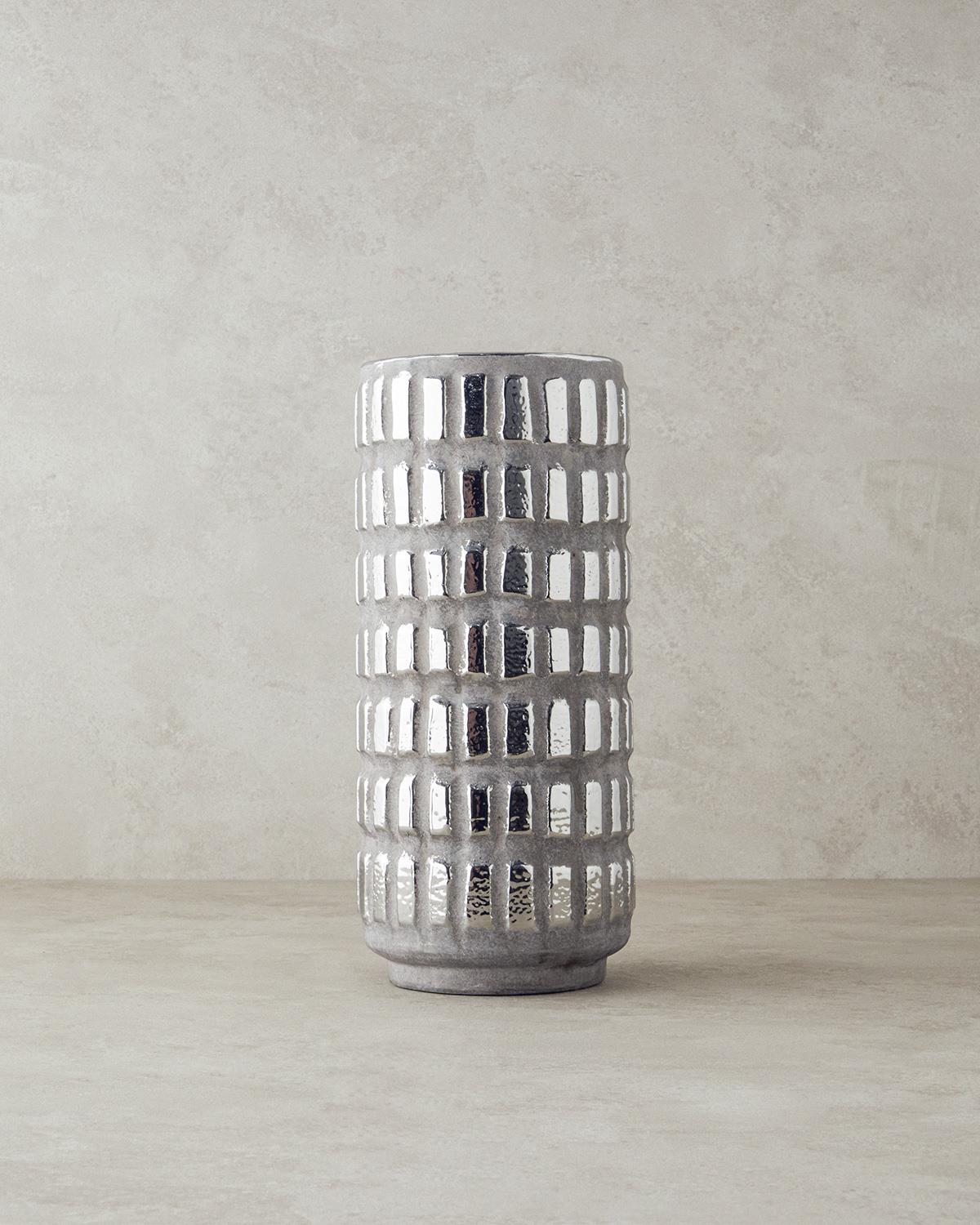 Glossy Stoneware Vazo Silver