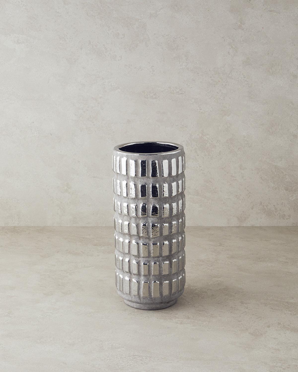 Glossy Stoneware Vazo Silver