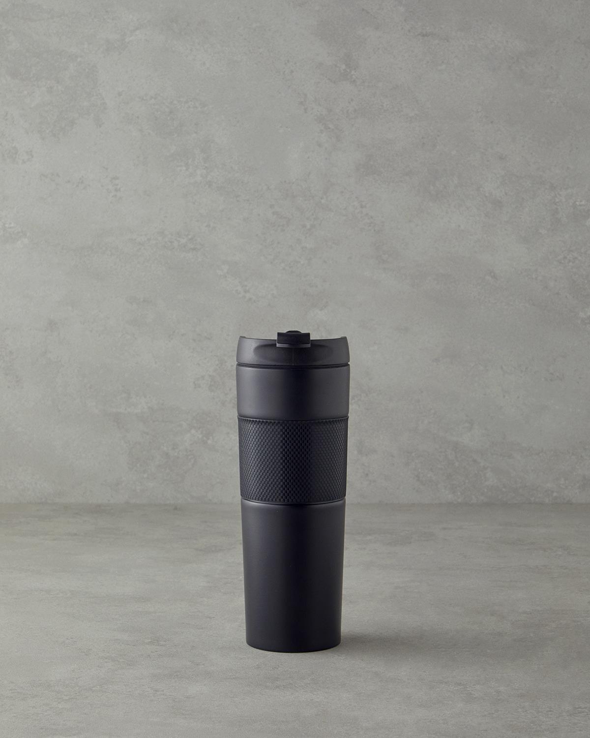 Glow Çelik French Pressli Travel Mug 450 ml Siyah
