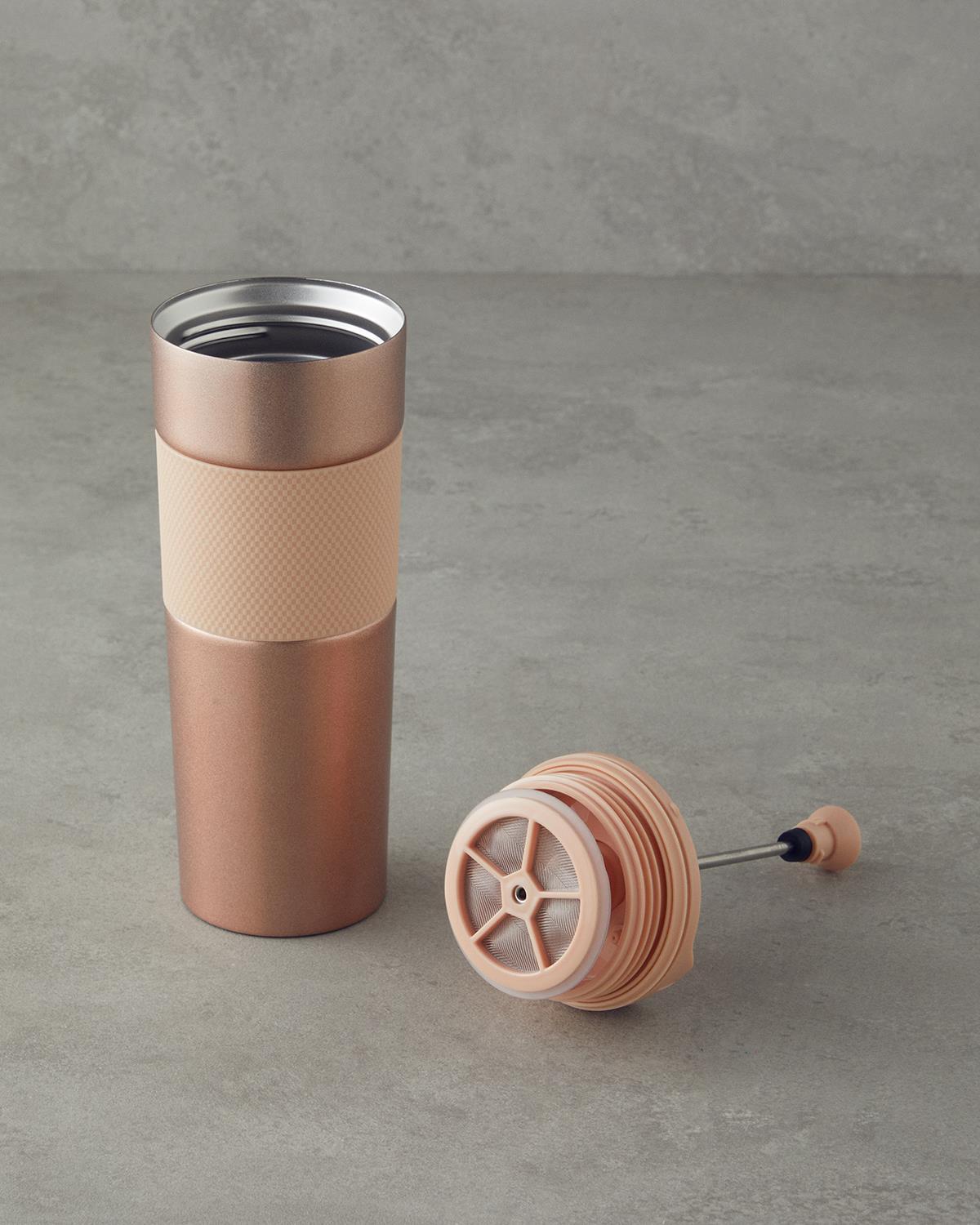 Glow Çelik French Pressli Travel Mug 450 ml Pembe