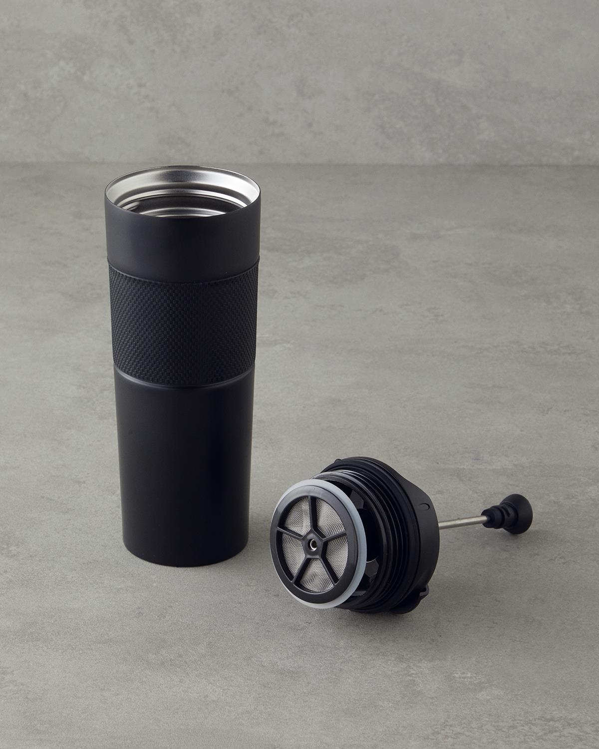 Glow Çelik French Pressli Travel Mug 450 ml Siyah