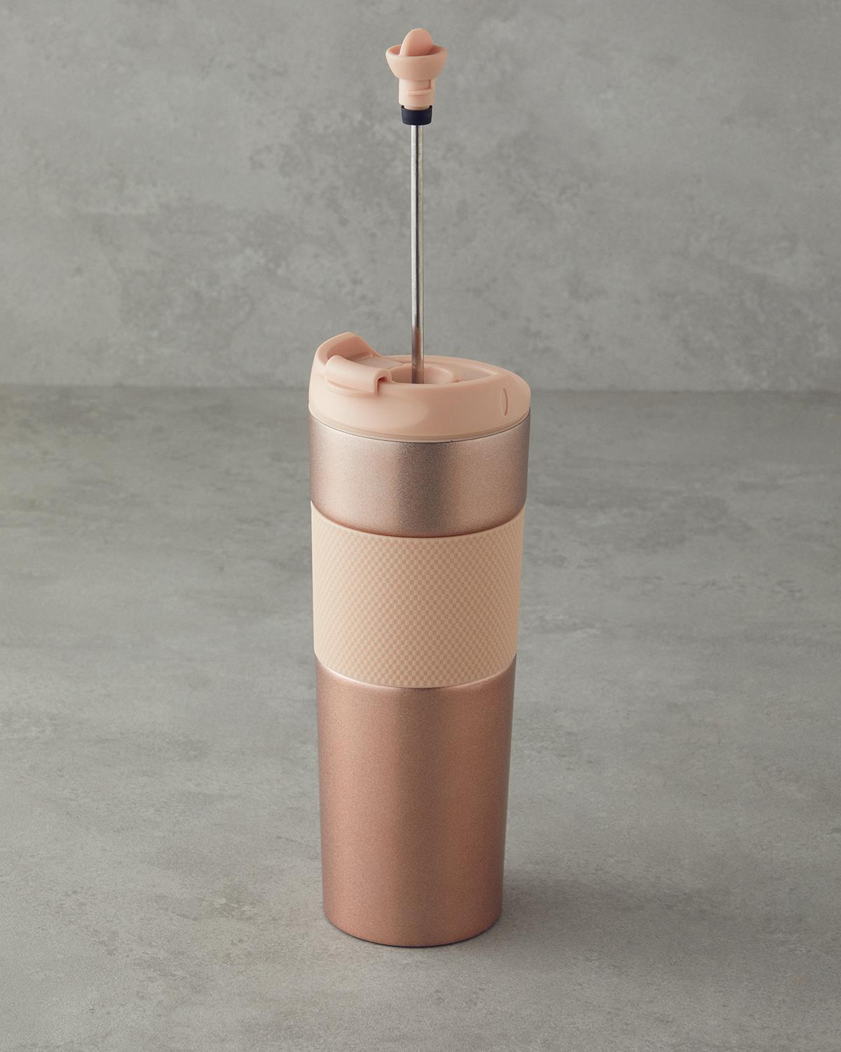 Glow Çelik French Pressli Travel Mug 450 ml Pembe