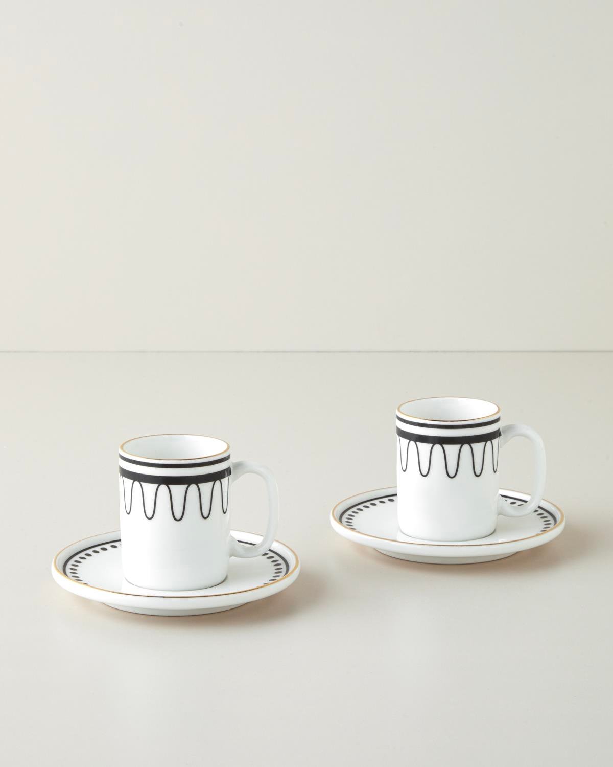 Glowy White Bone Porselen 4 Parça 2 Kişilik Kahve Fincan Takımı 90 ml Siyah-Beyaz-Gold