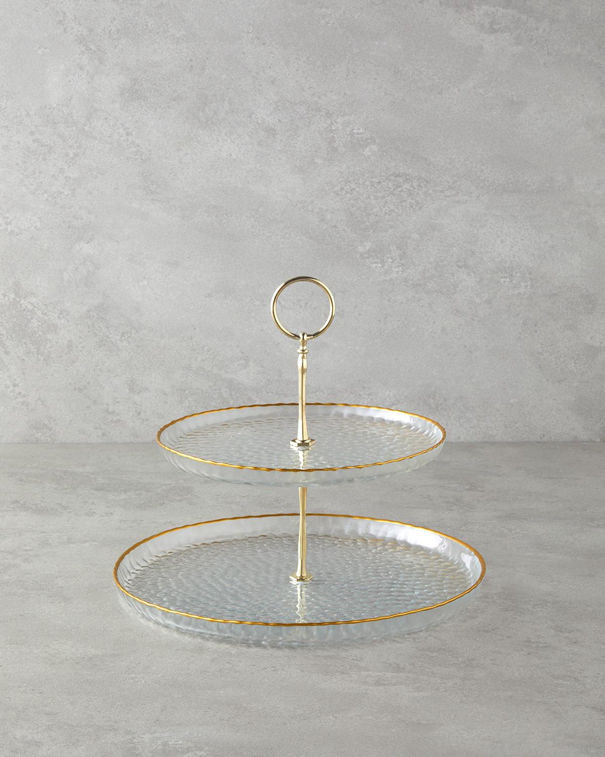 Golden Glow Cam Katlı Servis 21+28 cm Şeffaf-Gold