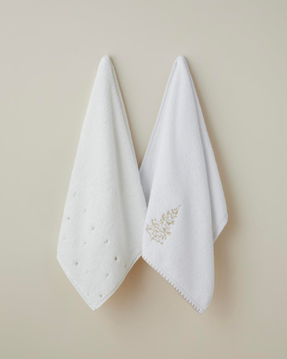 Golden Pine Pamuk Nakışlı Yüz Havlusu 50x80 cm Beyaz