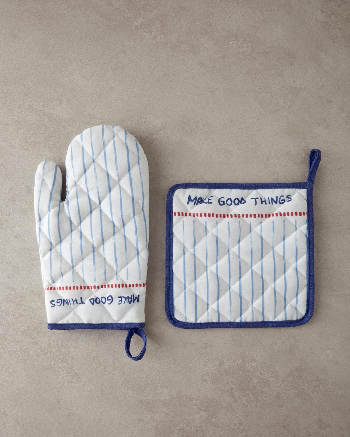 Good Things Pamuk Mutfak Seti 20x20 - 19x30 cm Beyaz - Mavi