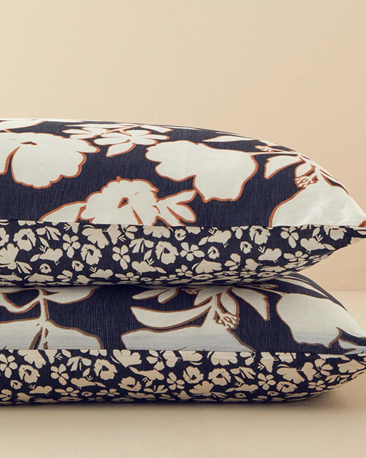 Grandiflora Dijital Baskılı Soft Cotton 2'li Yastık Kılıfı Antrasit- Terracotta