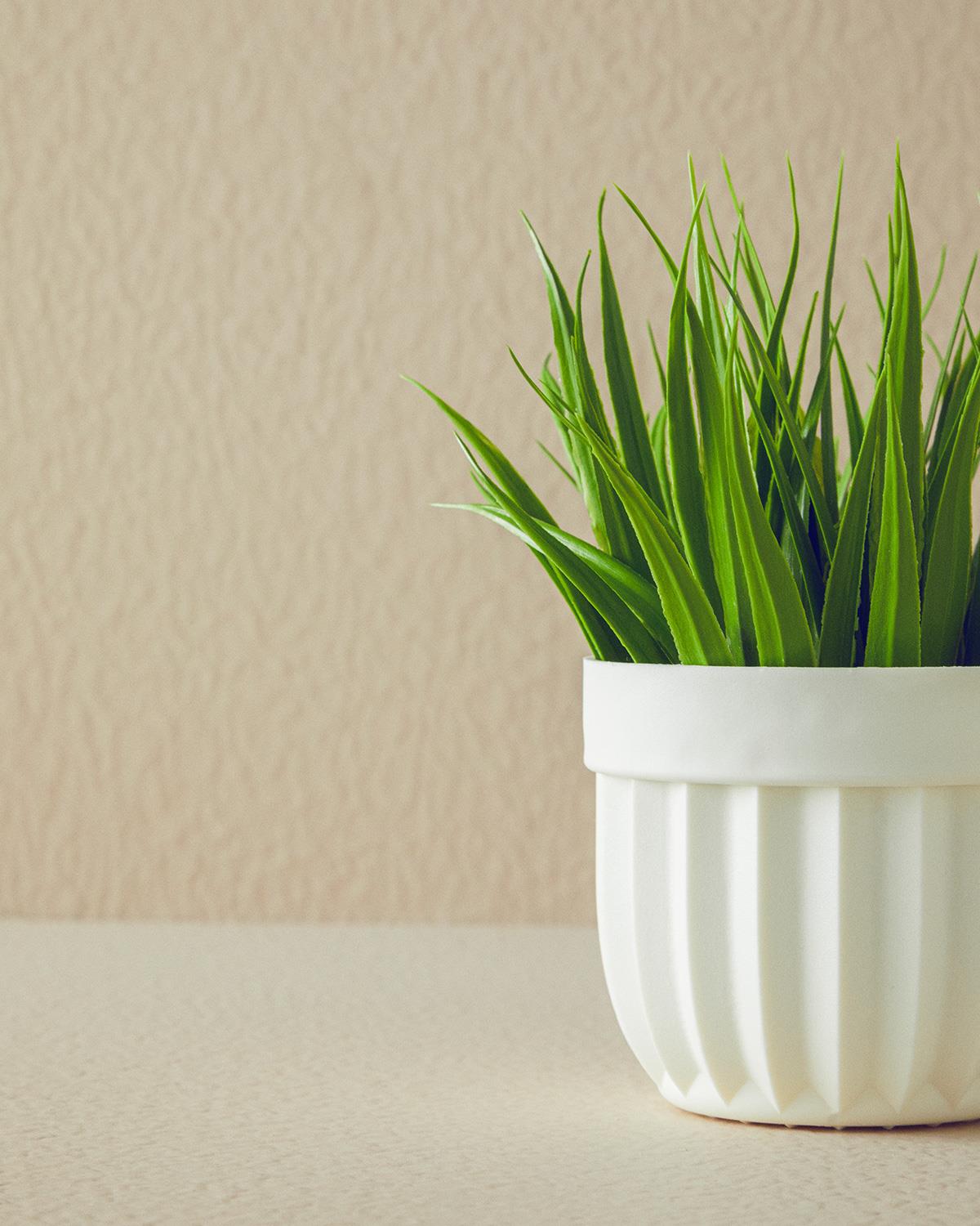 Grass Vazolu Yapay Çiçek Beyaz