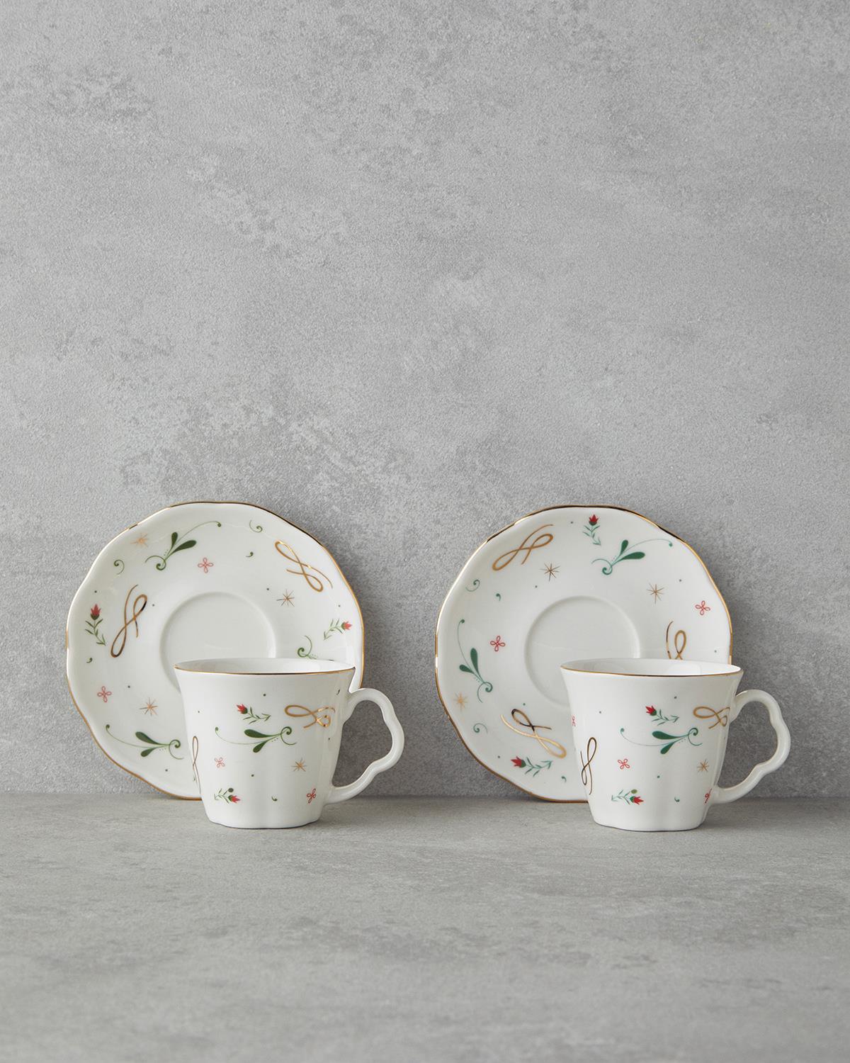 Greena Bone Porselen 4 Parça 2 Kişilik Kahve Fincan Takımı 80 ml Renkli