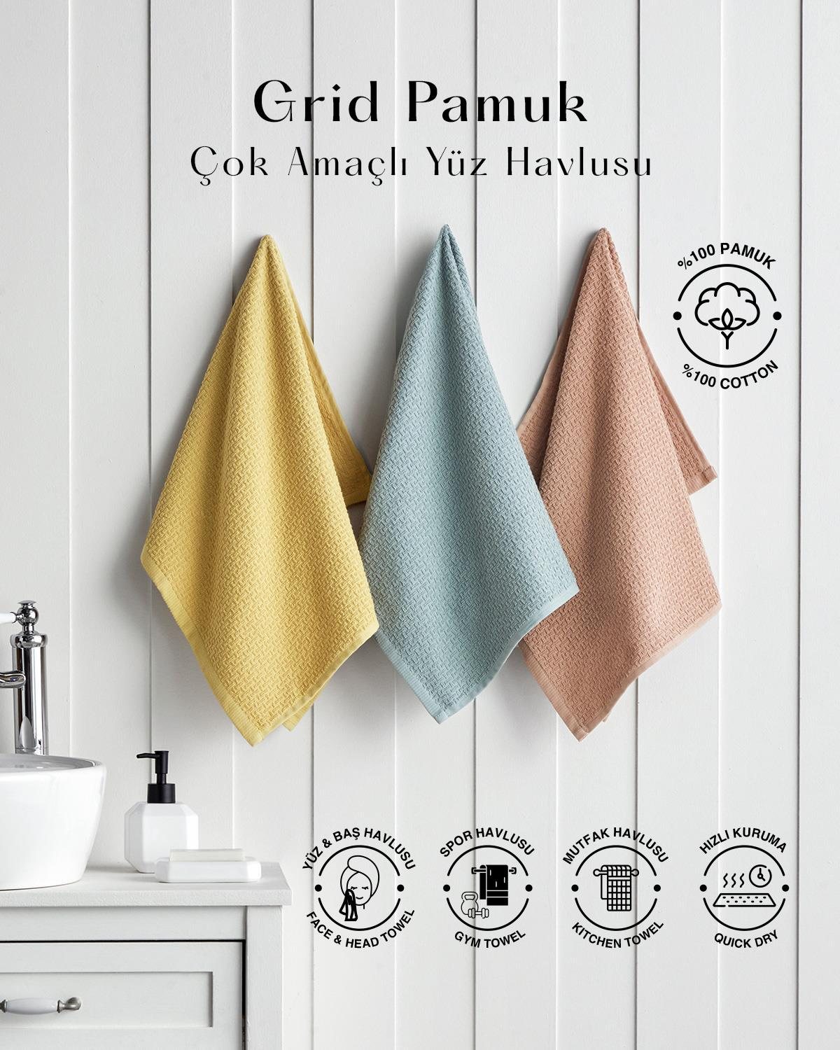 Grid %100 Pamuk Yüz Havlusu 50x70 cm Somon