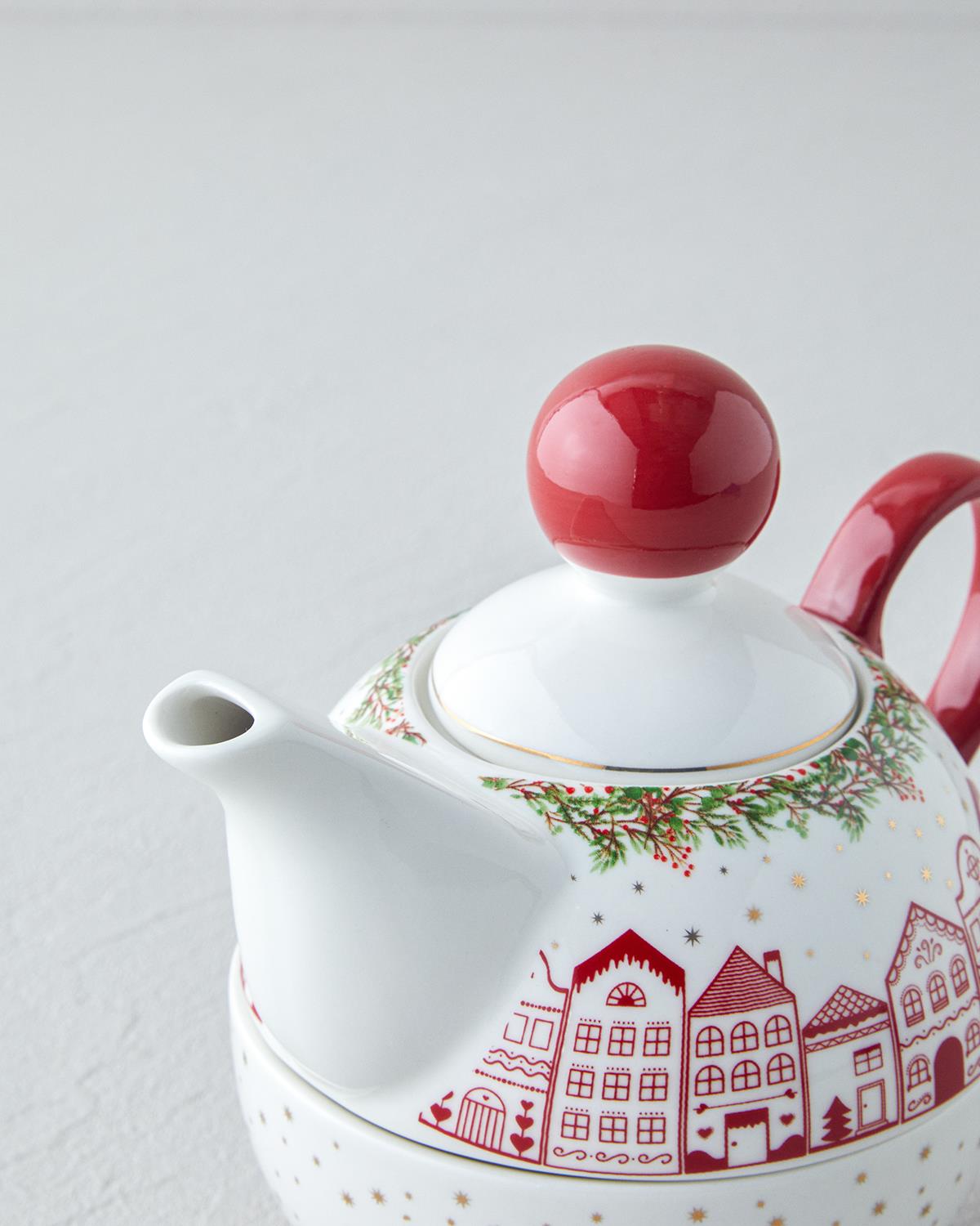 Happy New Year New Bone China Demlik Seti 400 ml Kırmızı