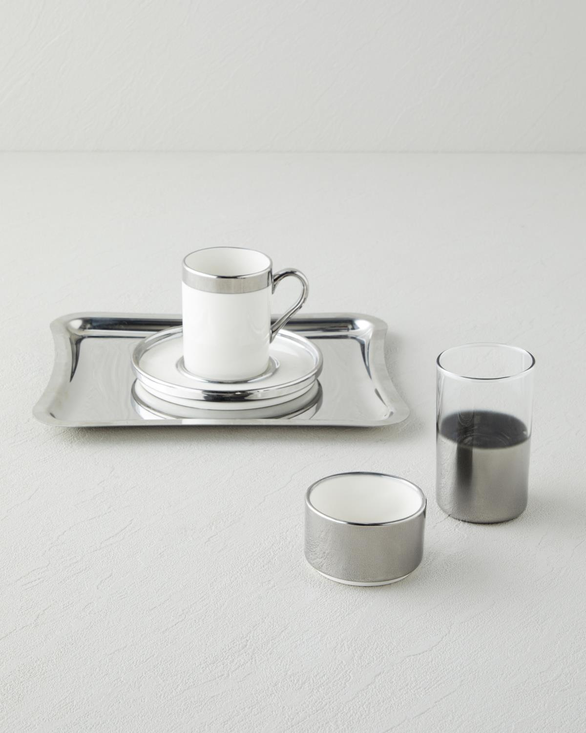 Harmony Silver Stoneware Tek Kişilik Kahve Sunum Seti 100 ml Beyaz-Silver