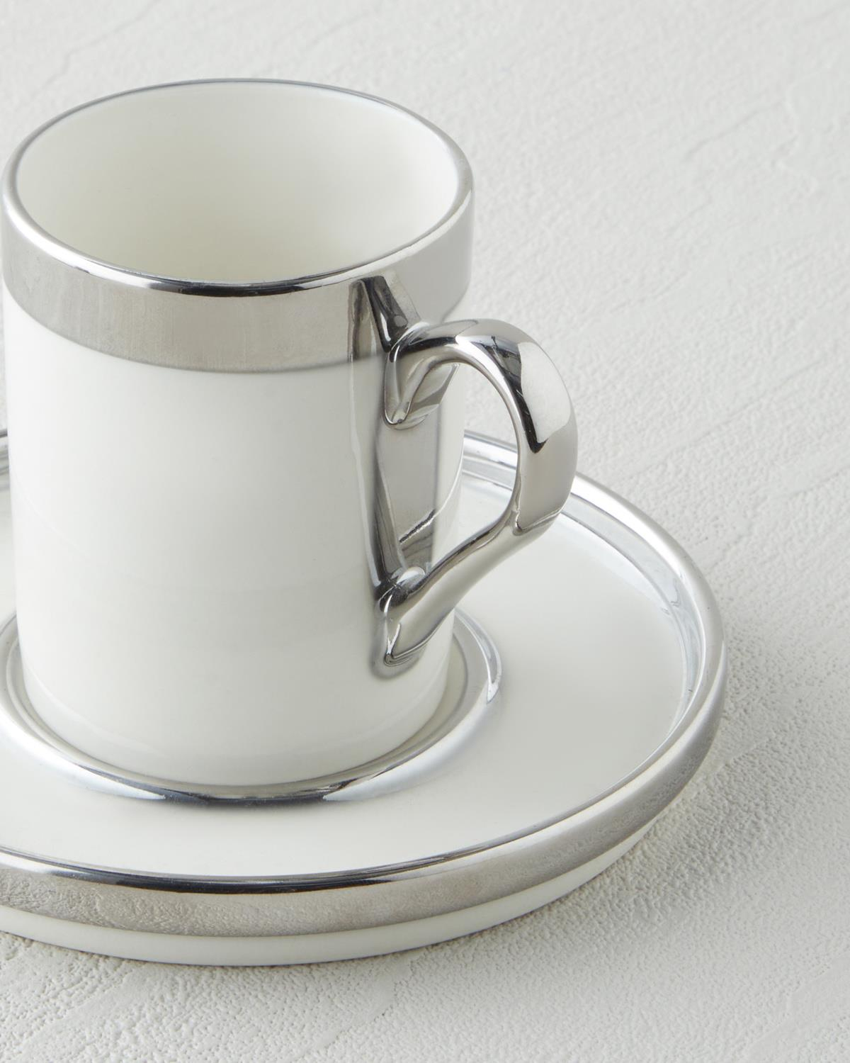 Harmony Silver Stoneware Tek Kişilik Kahve Sunum Seti 100 ml Beyaz-Silver