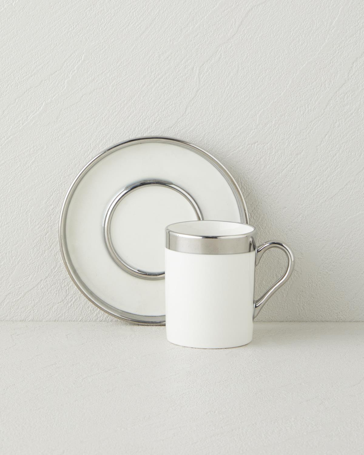 Harmony Silver Stoneware Tek Kişilik Kahve Sunum Seti 100 ml Beyaz-Silver