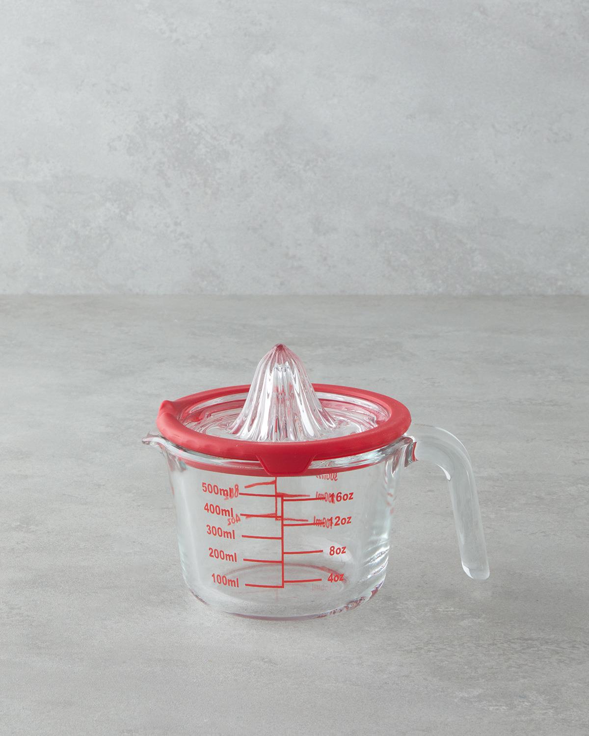 Hecha Cam Narenciye Sıkacaklı Ölçü Kabı Mutfak Gereci 500 ml Kırmızı