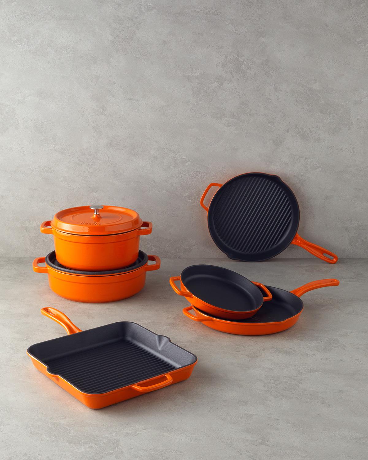 Hecha Demir Döküm Kare Izgara Tava 28 cm Turuncu