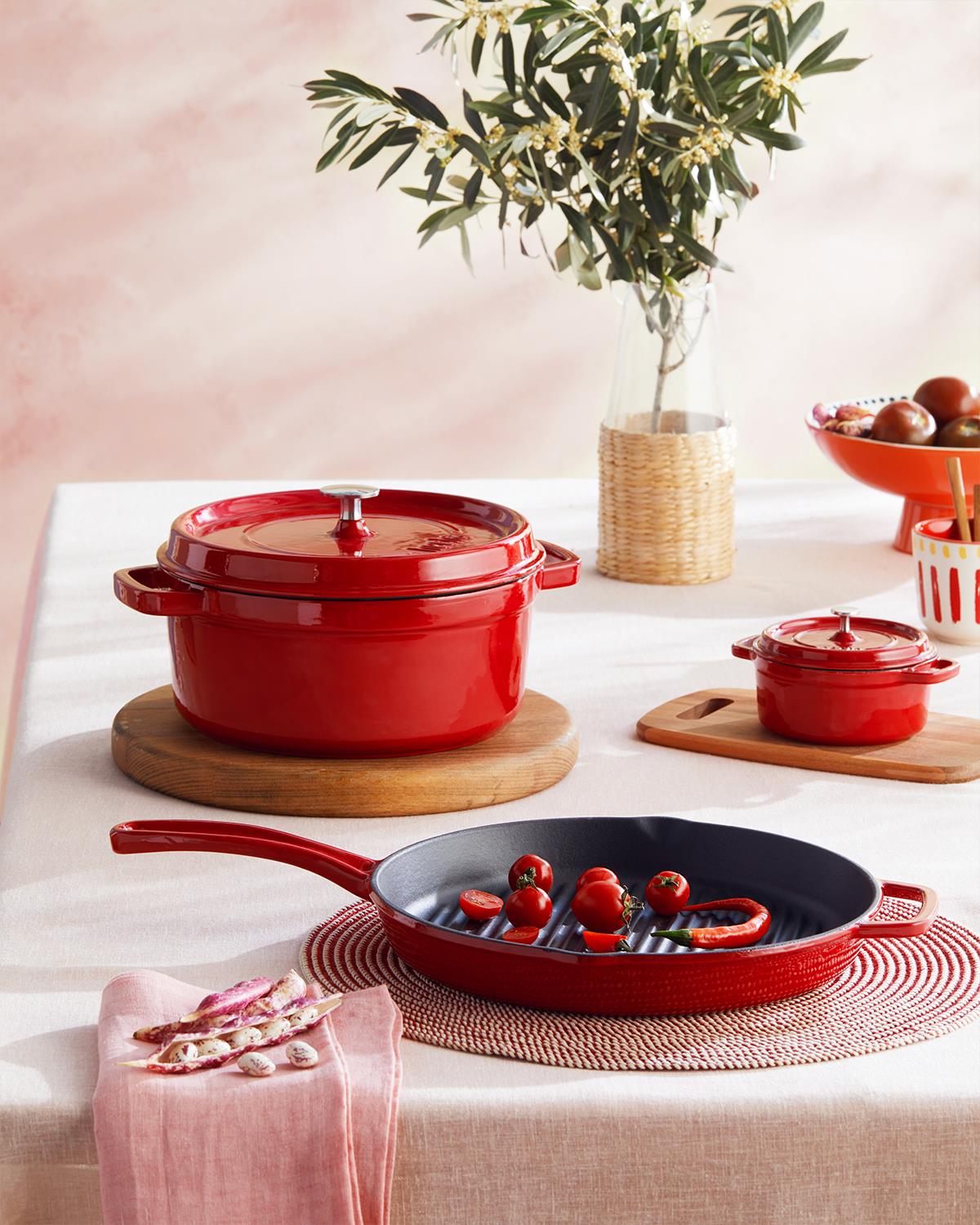 Hecha Demir Döküm Mini Tencere 12 cm Kırmızı