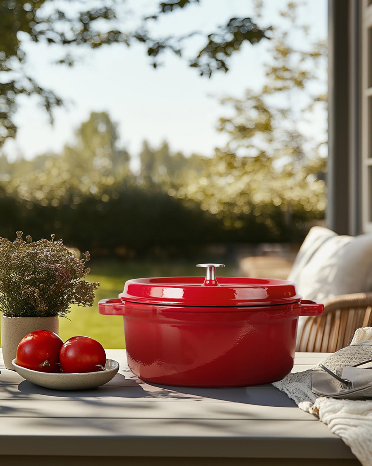 Hecha Demir Döküm Tencere Kırmızı