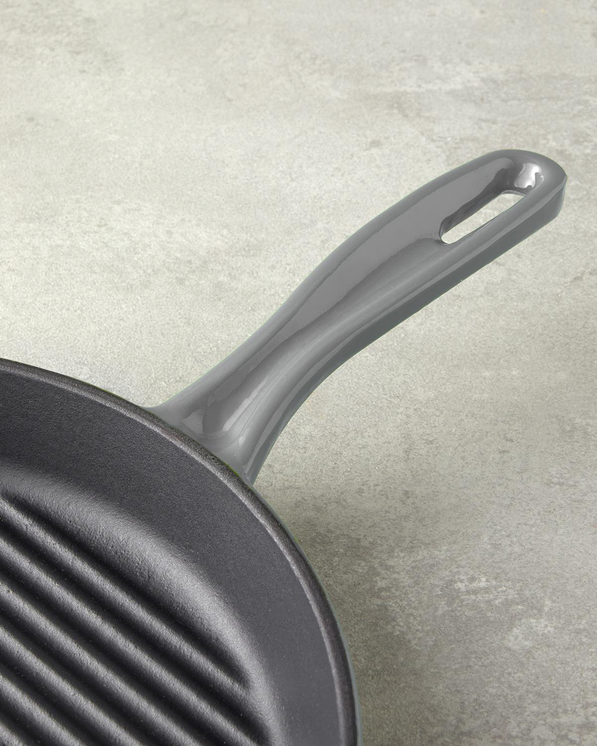 Hecha Demir Döküm Yuvarlak Grill Tava 28x4 cm Gri