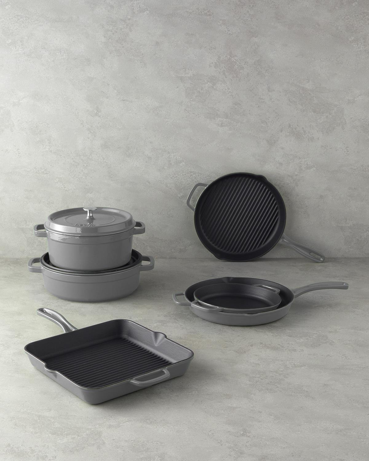 Hecha Demir Döküm Yuvarlak Grill Tava 28x4 cm Gri