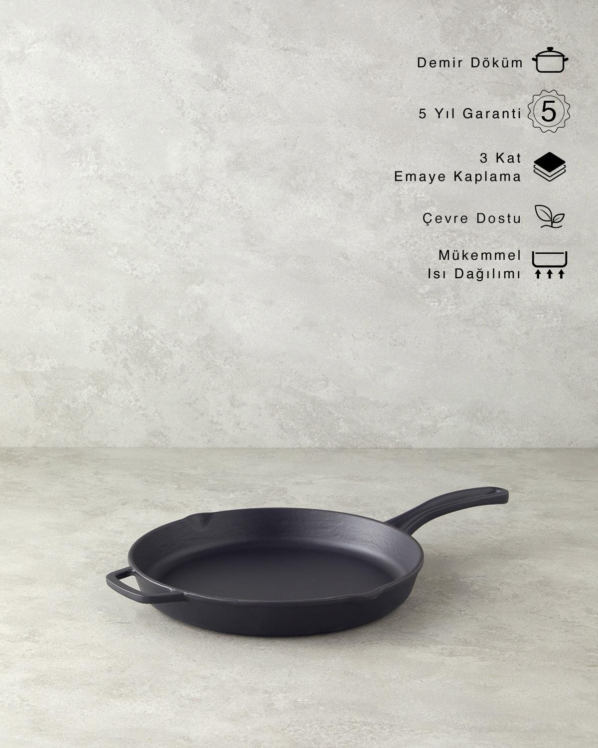 Hecha Demir Döküm Yuvarlak Tava 28 cm Siyah