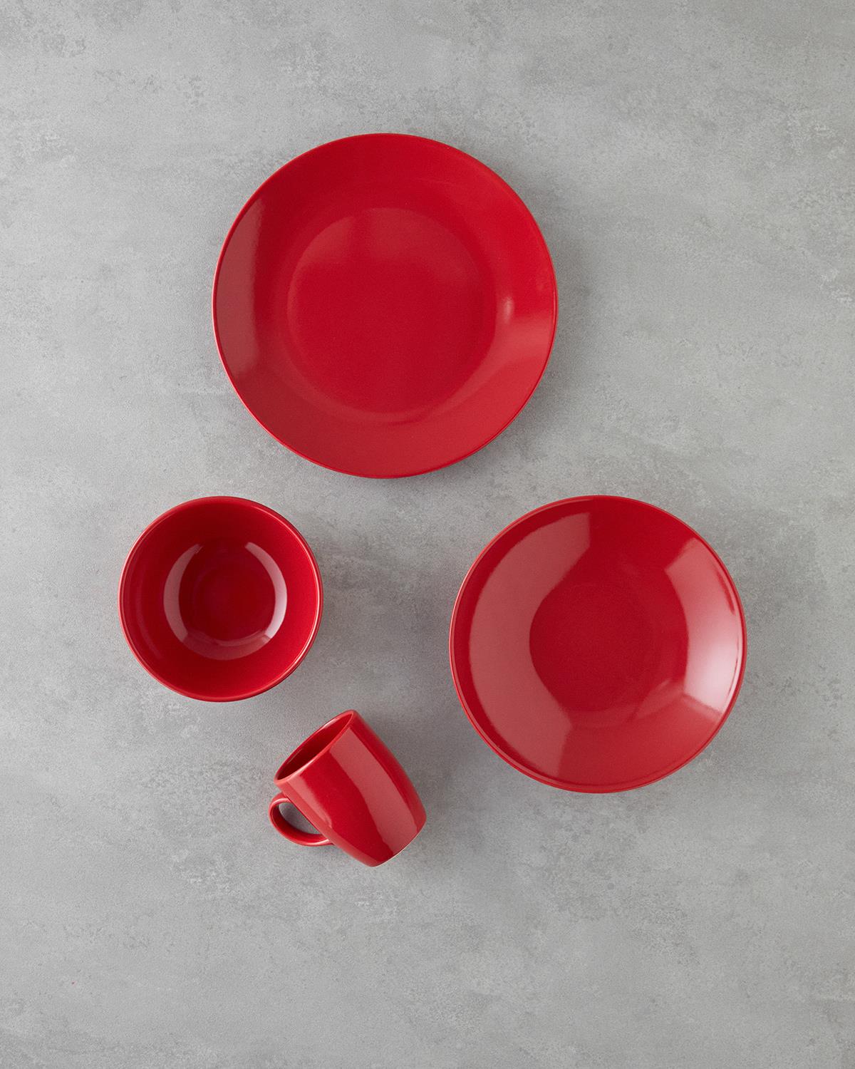 Hecha Seramik Yemek Takımı 4 Parça Tek Kişilik Kırmızı