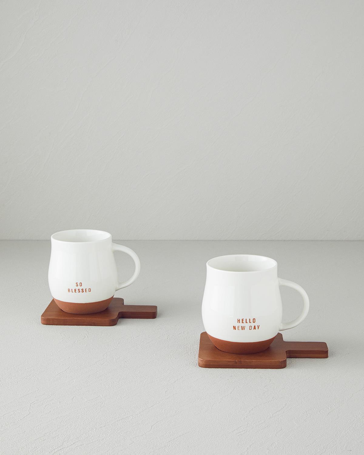 Hello New Day New Bone China Bardak Altlıklı Kupa 450 ml Beyaz