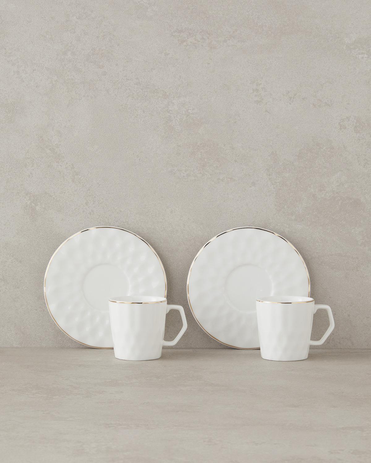 Hestia New Bone China 4 Parça 2 Kişilik Kahve Fincan Takımı Beyaz
