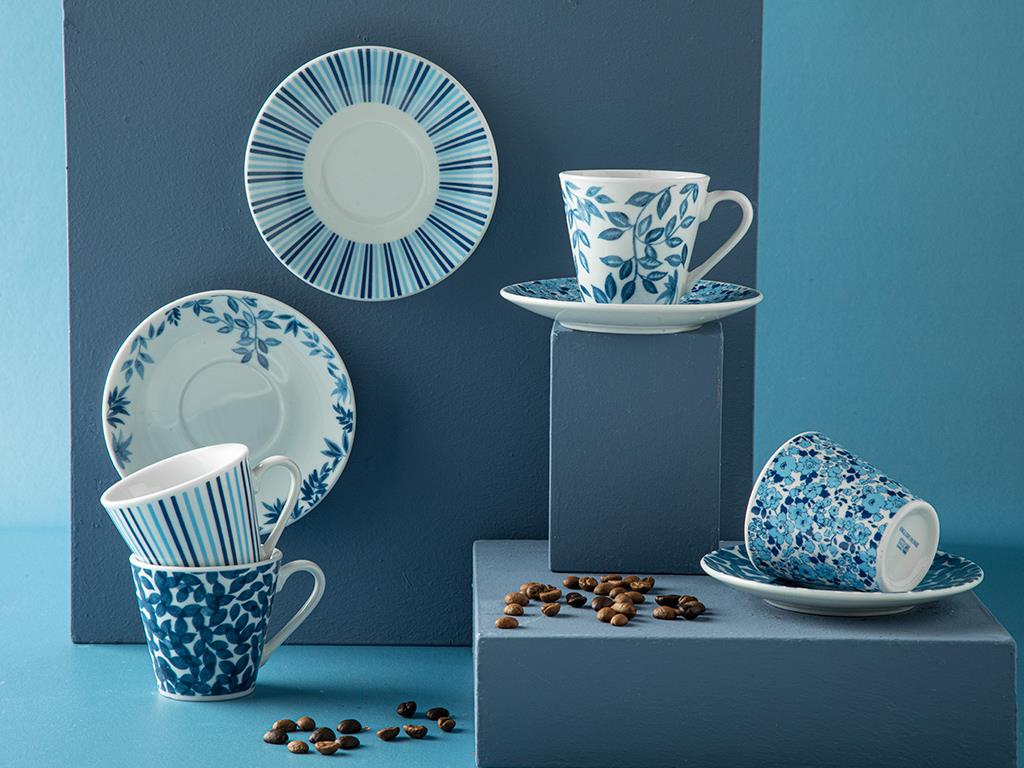 Hoja Porselen 4 Parça 2 Kişilik Kahve Fincan Takımı Lacivert