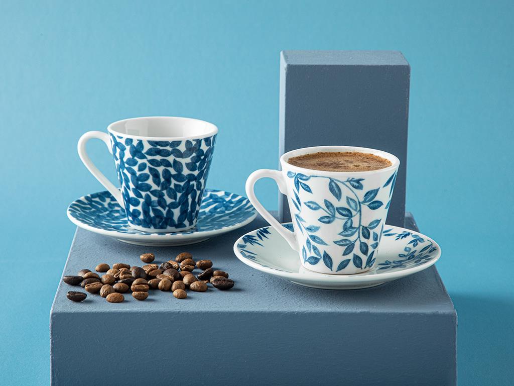 Hoja Porselen 4 Parça 2 Kişilik Kahve Fincan Takımı Lacivert