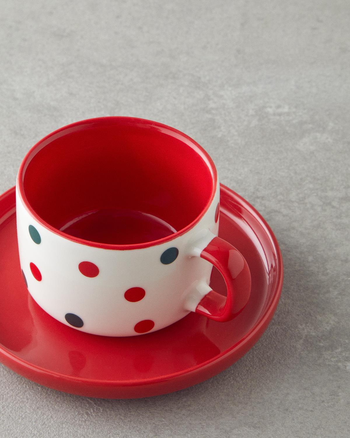 Holiday Cheer New Bone China 4 Parça 2 Kişilik Kahve Fincan Takımı 90 ml Kırmızı - Yeşil